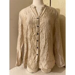 Coldwater Creek‎ Womens Size Large Tencel Pin Tuck Pleated Tunic Top Beige